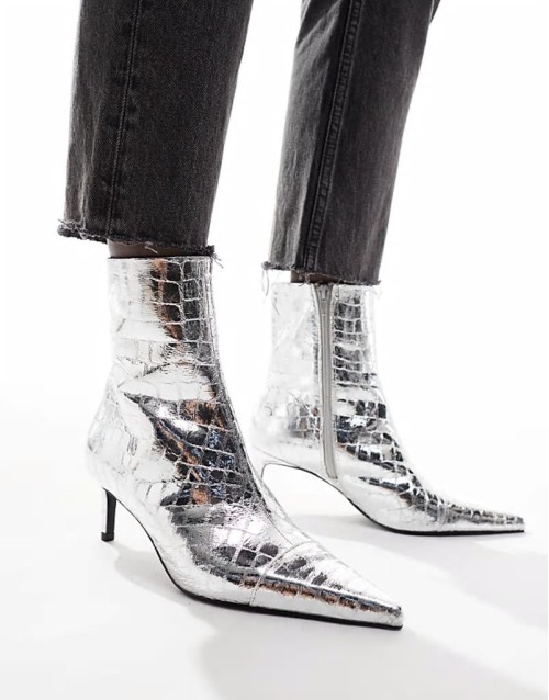 Rosalie kitten heel mid boots in silver