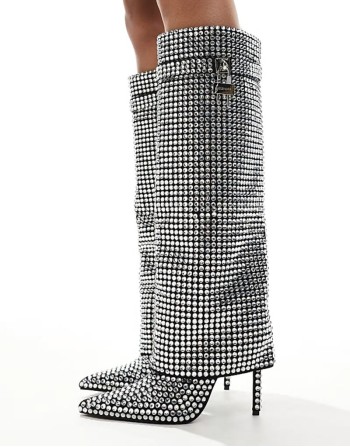 Hemlock foldover embellished knee boots in silver