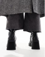 Wide Fit Rome square toe mid-heel platform boots in black