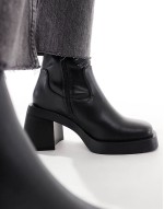 Wide Fit Rome square toe mid-heel platform boots in black