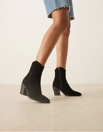 Wide Fit Rational heeled western boots in black