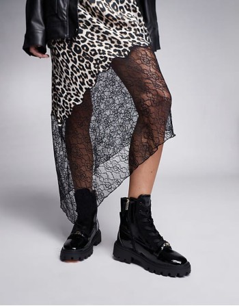 lace up patent ankle boot in black