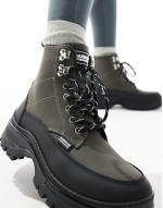 Alani leather rubber hiker boots in khaki/black