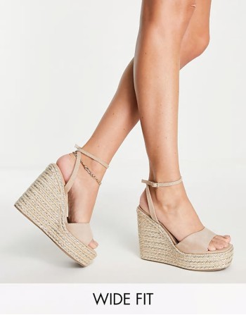 Wide Fit Tasha espadrille wedges in beige