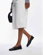 Charlotte leather square toe unlined flat shoes in black