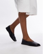 Charlotte leather square toe unlined flat shoes in black