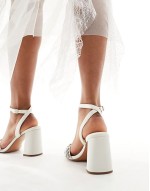 Hotel embellished barely there block heeled sandals in ivory