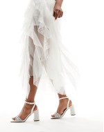 Hotel embellished barely there block heeled sandals in ivory